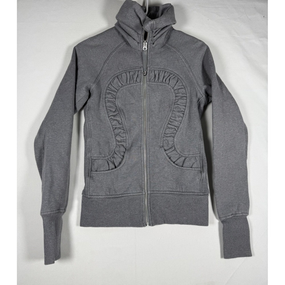 Lululemon Cuddle Up Jacket Women's Size 6 Gray Sparkle Glitter Full Zip Big Logo
